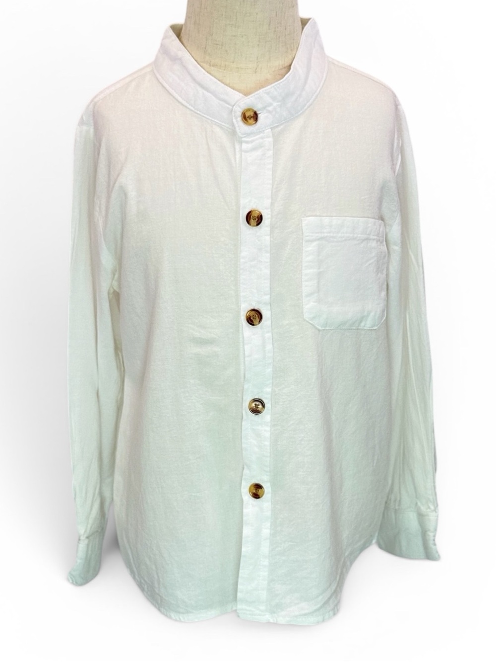 Boys Kids White Mandarin Collar Long Sleeve Button‎ Up Shirt Size 5-6